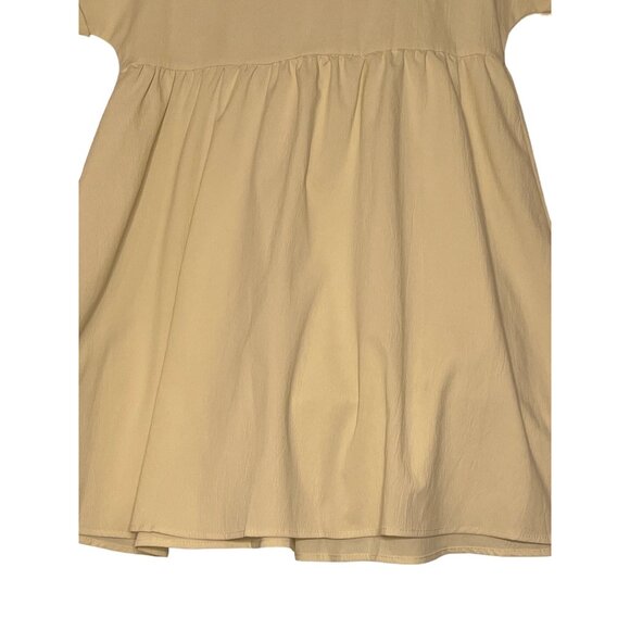 Cream V-Neck Short Sleeve Babydoll Dress  Size M Mini Short Sleeve Chic - Picture 11 of 15